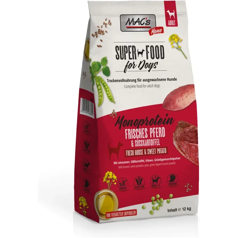 Mac’s Monoprotein Sensitive Häst Torrfoder för Hund - 12 kg