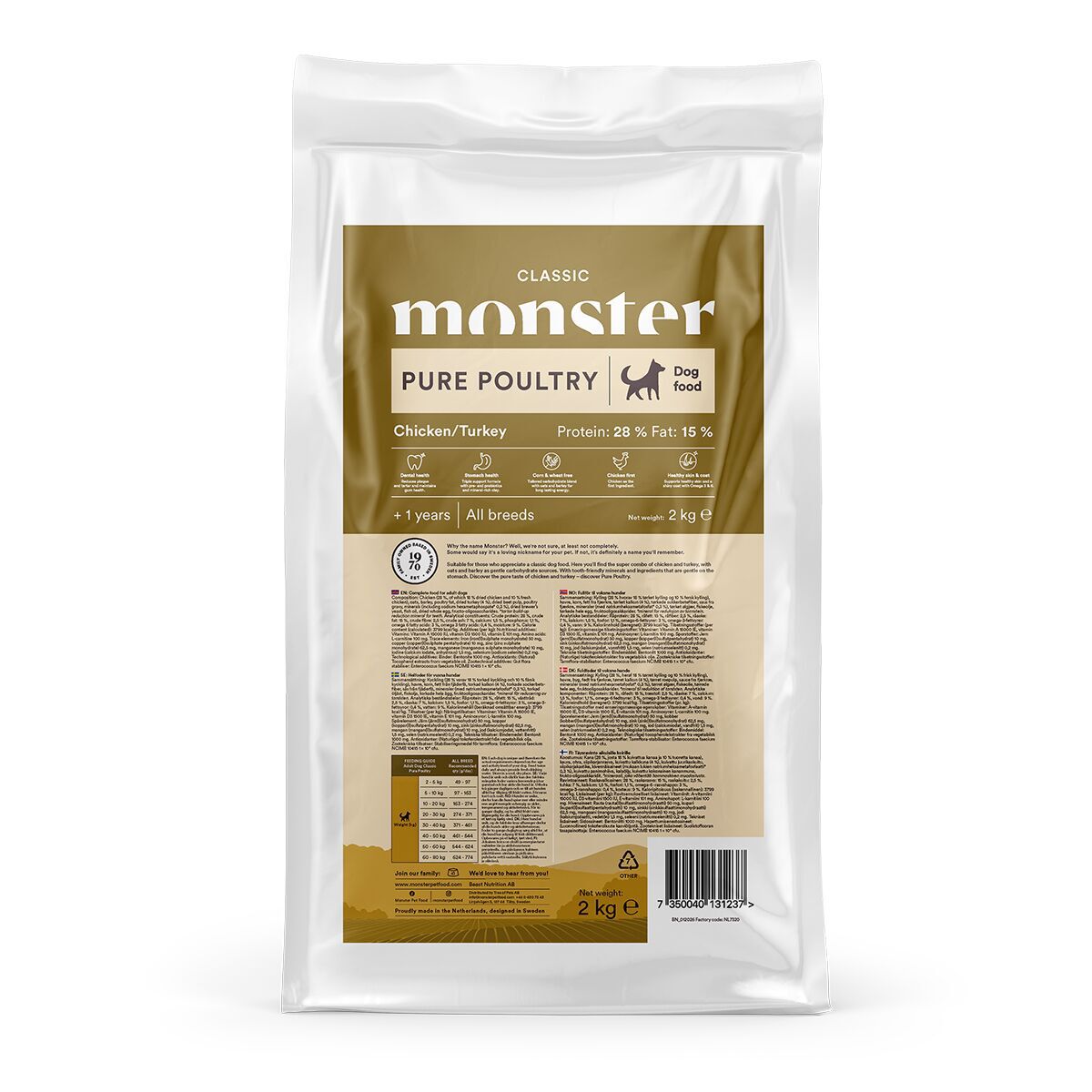 Monster Dog Classic Pure Poultry Torrfoder till Hund 2 kg