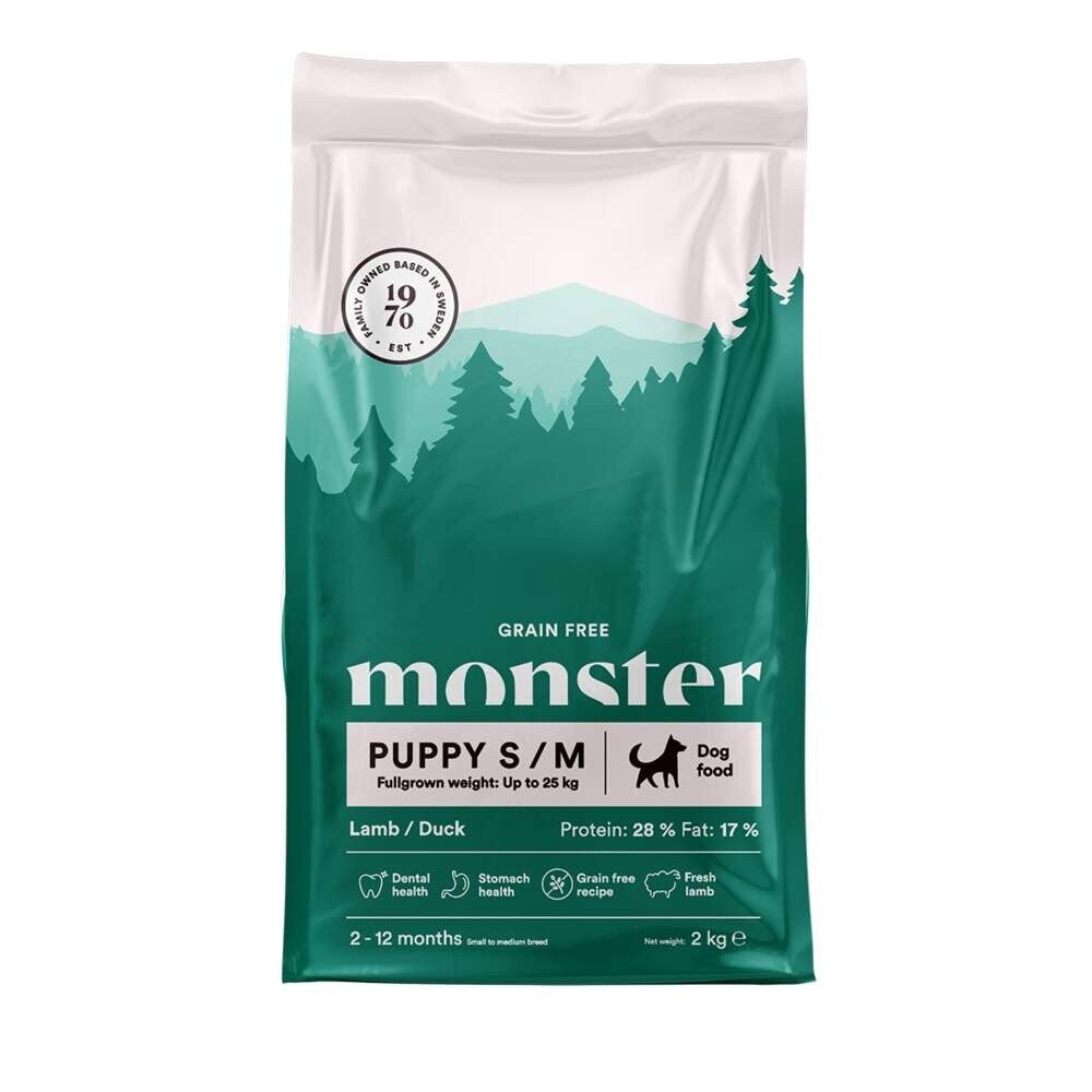 Monster Dog Puppy Small/Medium Breed Grain Free Lamb & Duck Torrfoder till Hundvalp 2 kg